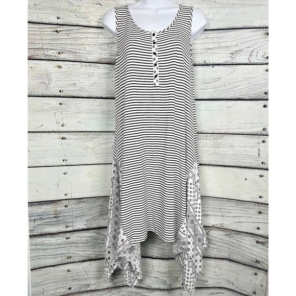 White Tree Black White Striped Handkerchief Hem Tank Dress M - Picture 1 of 8